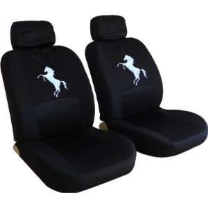 Front Low Back Black Seat Covers Set   Mustang Horse Pony 