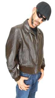 VINTAGE Chocolate Brown LEATHER Flight Bomber MOTORCYCLE Boxy Coat 