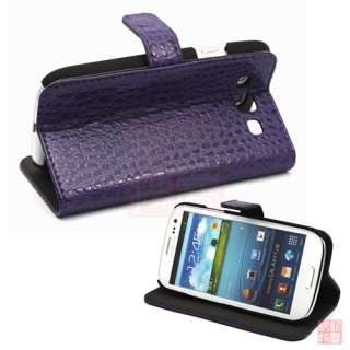 Purple Croco PU Leather Flip Case Cover W/Stand for Samsung i9300 