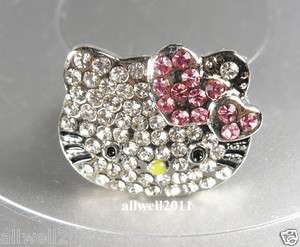   Kitty Crystal Bling Ring Adjustable PINK Heart In Gift Ring Box  