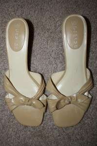   SANDALS shoes KHAKI small heel BOW euc! SUMMER slip on SZ 10  