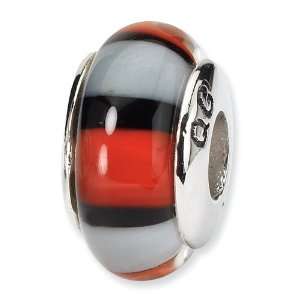  Sterling Silver Red & White Hand blown Glass Bead: Jewelry