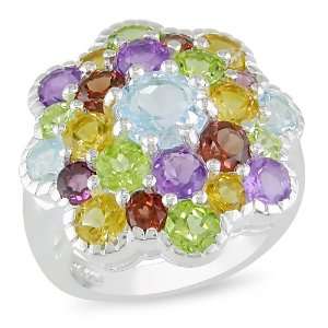    Sterling silver multi colored gemstone ring. (6 1/4CT tgw) Jewelry