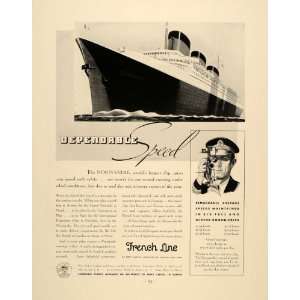 1937 Ad French Line Normandie Cruise Ship Boat Luxury   Original Print 