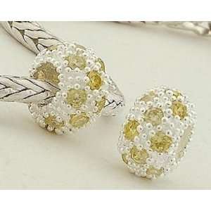  925 Sterling Silver Round with Yellow Cz Czech Crystal 
