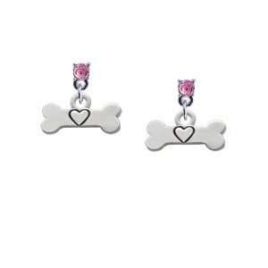 Dog Bone with Heart Light Pink Swarovski Post Charm Earrings [Jewelry]