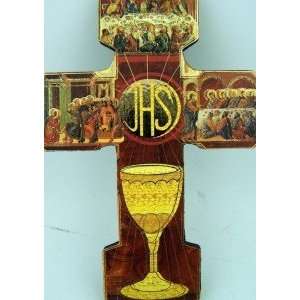   Wall Cross Gold Trim 6 Chalice IHS Last Supper