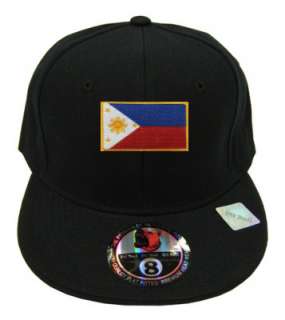 Philippines Black Flag Country Embroidery Embroided Flat Fitted Cap 