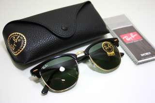 Rayban 3016 Clubmaster W0365 Gold Black Sunglasses 51mm New Authentic 