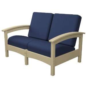  Trex Outdoor Rockport Club Settee in Sand Castle with Navy 
