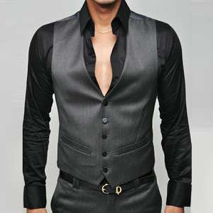   Men Formal Slim Fit Sleeveless Blazer dress Vest Black/Grey,Free Ship