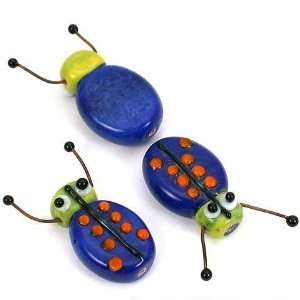   Ladybug Lampwork Glass Beads Blue & Green Approx 3Pcs: Home & Kitchen