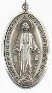 ANTIQUE STERLING SILVER LARGE BLESSED MOTHER MIRACULOUS MEDAL PENDANT 