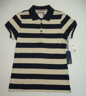   Hilfiger Girls Size Large Blue & Gray Striped Polo Shirt NWT  