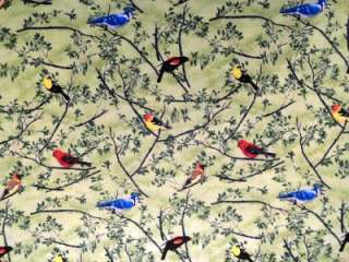 New Song Birds Fabric BTY Tree Branches Leaves Blue Animal  