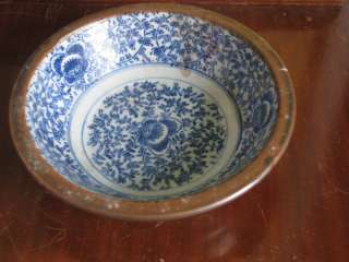 Antique Chinese Blue White Porcelain Bowl Café o Lait  