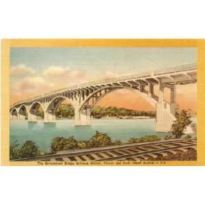 1950s Vintage Postcard   Government Bridge between Rock Island Arsenal 