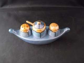 Vintage Takito Lustreware Japan Condiment Boat Salt Pepper Mustard 