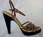 GORGEOUS NEW METALIC GOLD AND BLACK STRAPPY SANDALS SIZE 6  