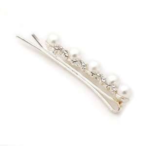 Bridal French Barrette Style Silver Plated Crystal and Pearl XOXO Hair 