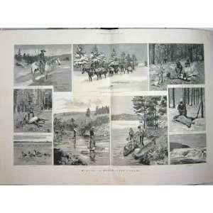   : 1887 HUNTING CANADA FISHING SPORT WILD GEESE CANOES: Home & Kitchen