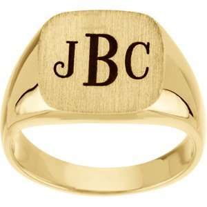   Gold 10.00 MM Gents Solid Signet Ring W/brush Finished Top: Jewelry