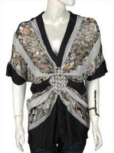   Desigual Floral Printed Ruched Kimono Bouse Tunic Top Large L  