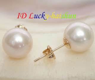 AAA Natural 10mm perfect round white pearls Earring 14K solid gold 