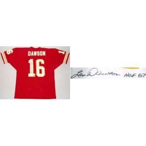 Len Dawson Autographed Jersey  Details: Red Throwback Custom, HOF 87 