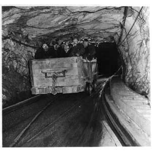Andrew Scavnicky,fellow coal miners in a man car,Hazelton,PA,In tunnel 