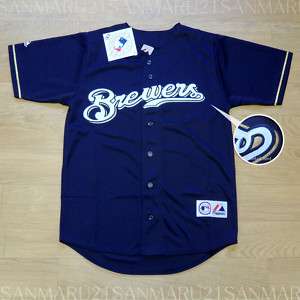 Milwaukee Brewers SEWN Mens Majestic jersey XL navy NWT  