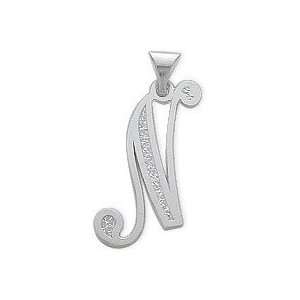  Sterling Silver Fancy Initial N Pendant with Chain   20 