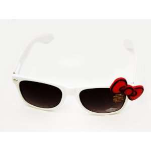   Cute Cat Kitty Bow Wayfarer Sunglasses   White & Red 
