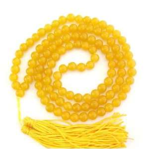    8mm 108 Yellow Stone Beads Buddhist Prayer Mala Necklace: Jewelry