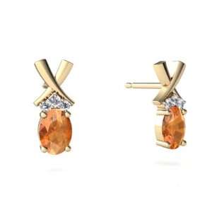  14K Yellow Gold Oval Fire Opal Earrings: Jewelry