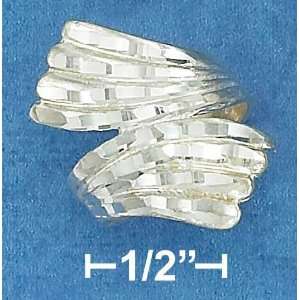   SILVER HIGH POLISH DIAMOND CUT 19MM WIDE BYPASS SWEEP RING: Jewelry
