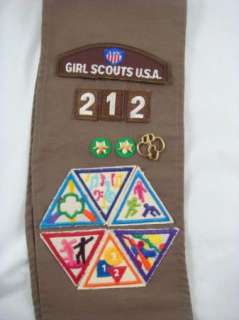 Vintage Girl Scouts U.S.A. Brown Brownie Sash With 8 Patches And 3 
