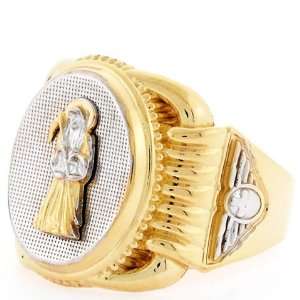    10k Two Tone Gold Religious Santa Muerte Oval Mens Ring: Jewelry
