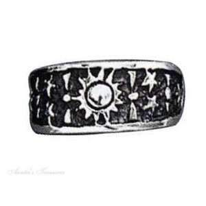   Silver Wide Band Celestial Sun And Stars Adjustable Toe Ring: Jewelry