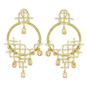  Sumptuous Hang down Earrings w/Champagne & White CZs   GP 