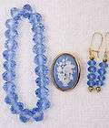 vintage jewelry set pin brooch pendant CAMEO bracelet earring blue 