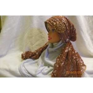   : Fancy Party Headwear Turban Bonnet Hijab Brown Hat: Everything Else