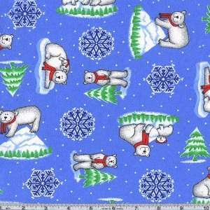  45 Wide Flannel Polar Bears and Snow Blue Fabric By The 