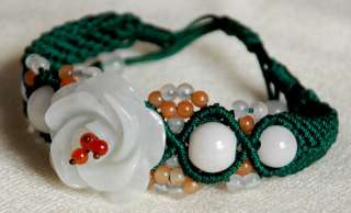 Flower: jade in silk cord bracelet B2004  