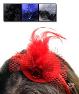 STUNNING FASHION BURLESQUE HAT HEADBAND WITH FEATHERS AND NETTING NEW 