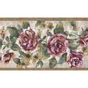  Green and Mauve Floral Wallpaper Border: Kitchen & Dining