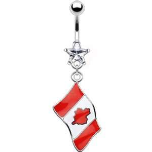  Canadian Flag Dangle Belly Ring: Jewelry