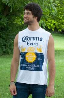 Corona Extra Label Design White Muscle Sleeveless Graphic Tank Tee 