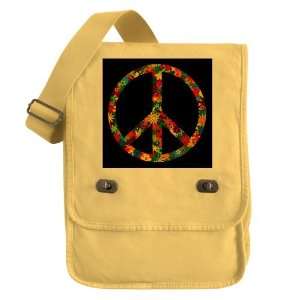   Messenger Field Bag Yellow Peace Symbol Flowers 60s 