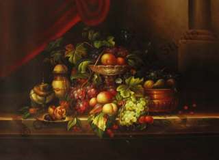 Still Life Fruit Basket Table Original Oil Painting XL  